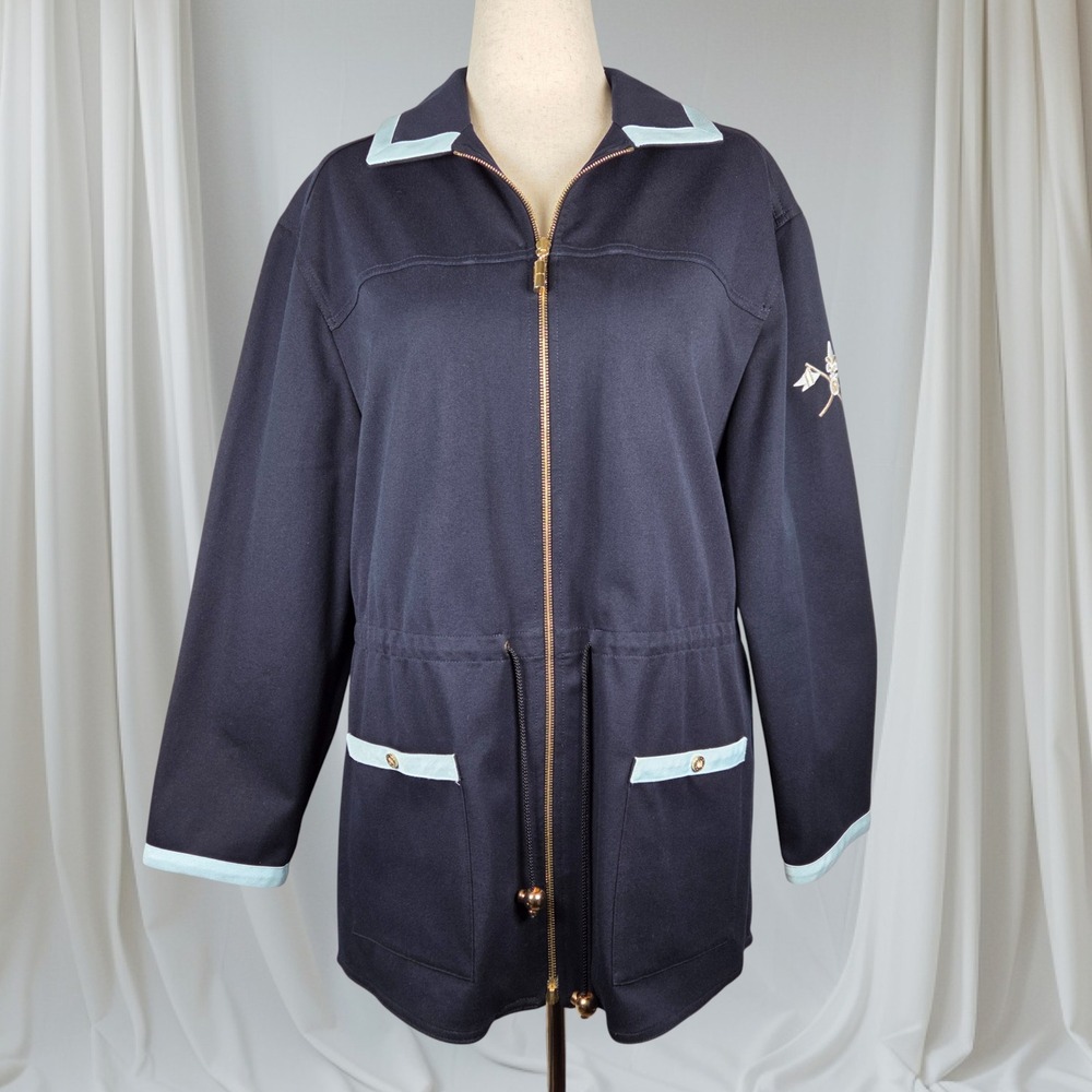 ST JOHN SPORT by Marie Gray Navy Blue Zip Up Jacket Women's M Old Money Nautical